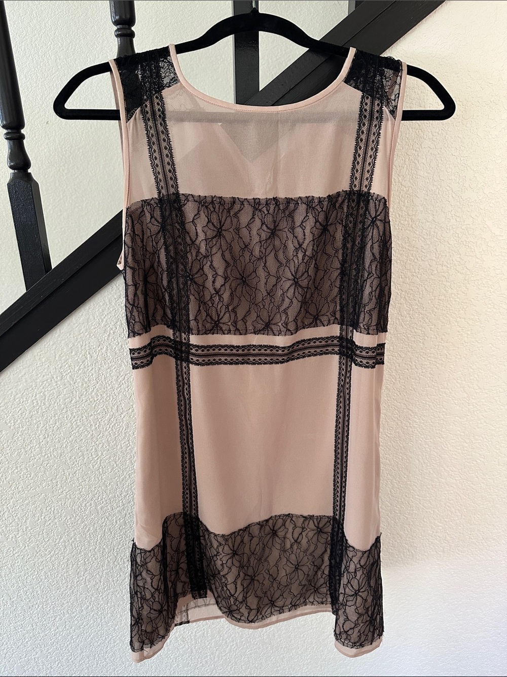 RACHEL Rachel Roy Blush Pink and Black Lace Inset Mini Dress - Size 4